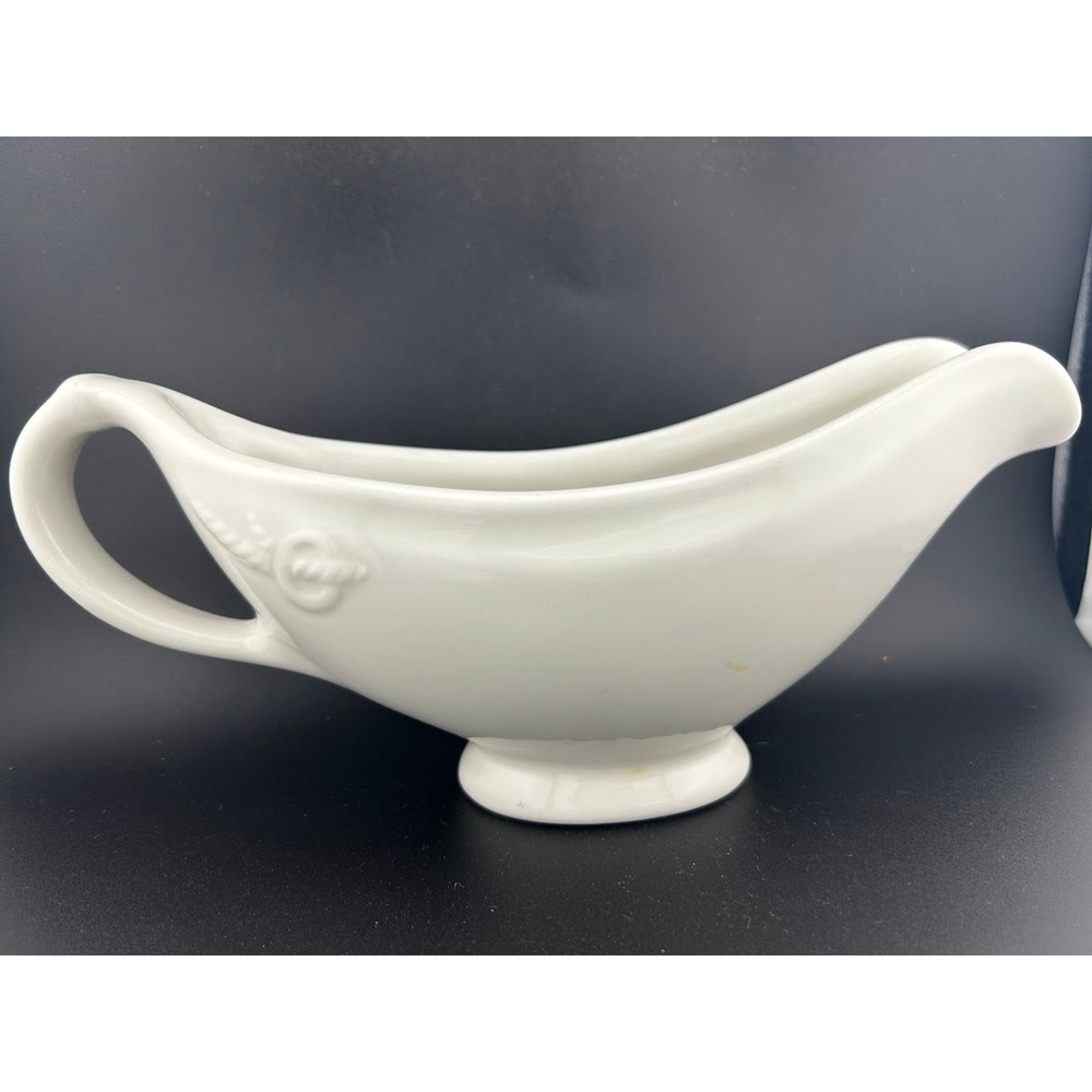Vintage HALL White‎ Ironstone Gravy Sauce Boat Handle Restaurant Ware Heavy